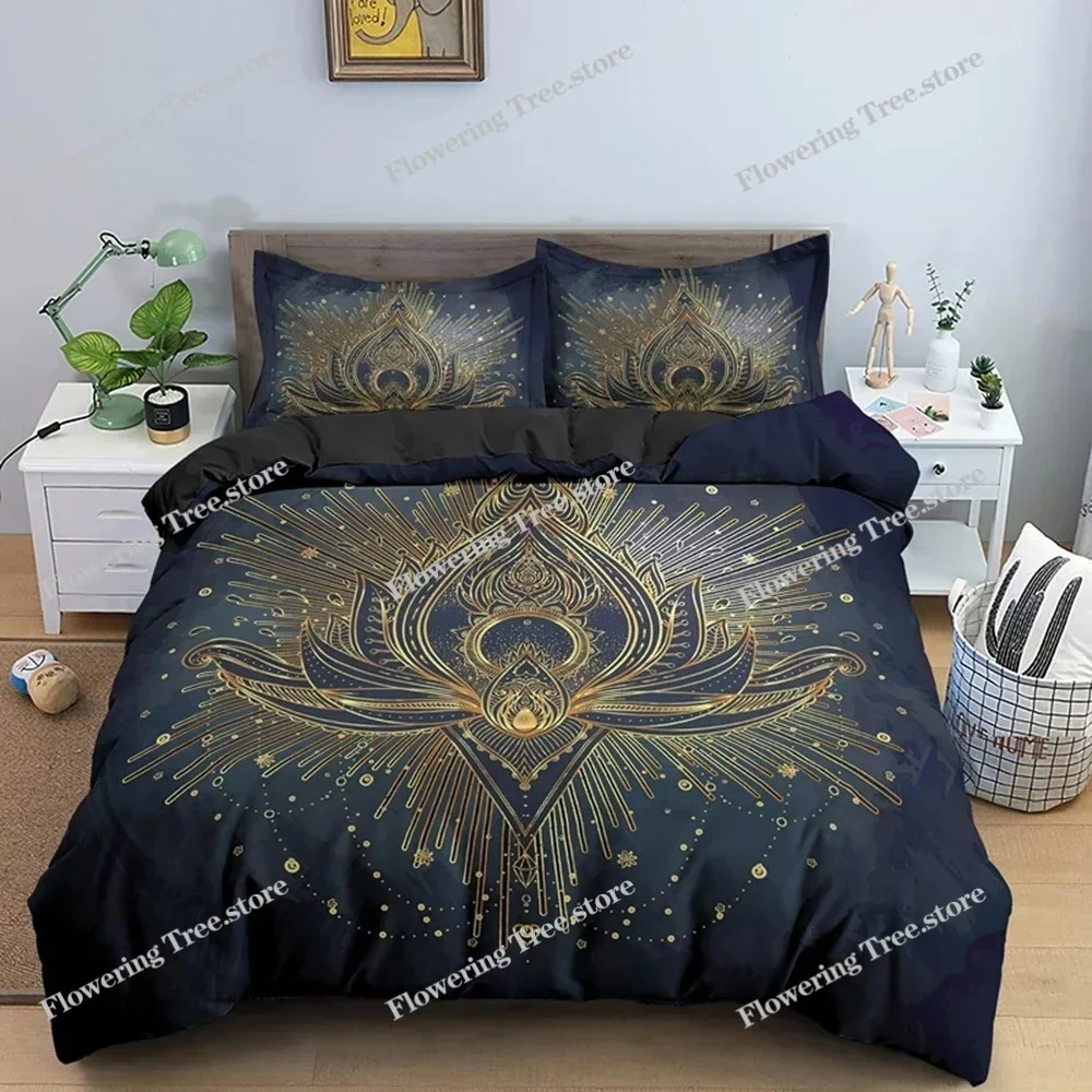 Bohemian Lotus Bedding Set Mandala Duvet Cover Bedroom Comforter Covers Single Twin King Size Quilt Cover Home Textile 6