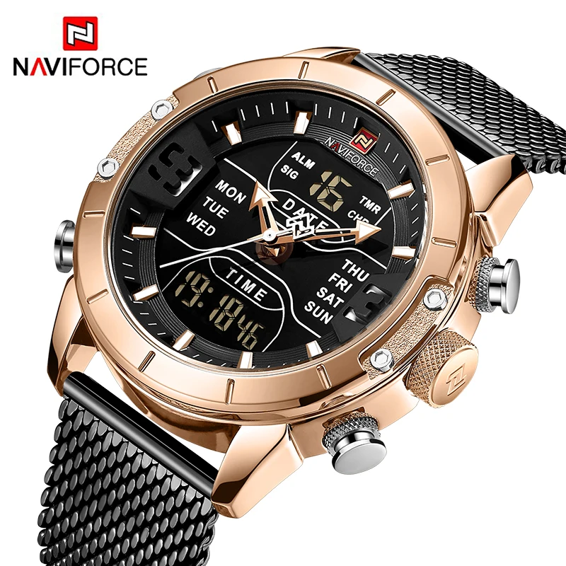 Top Brand NAVIFORCE Watches For Men Dual Display Digital Sports Waterproof Wristwatch Stainless Steel Multifunction Clock 2024