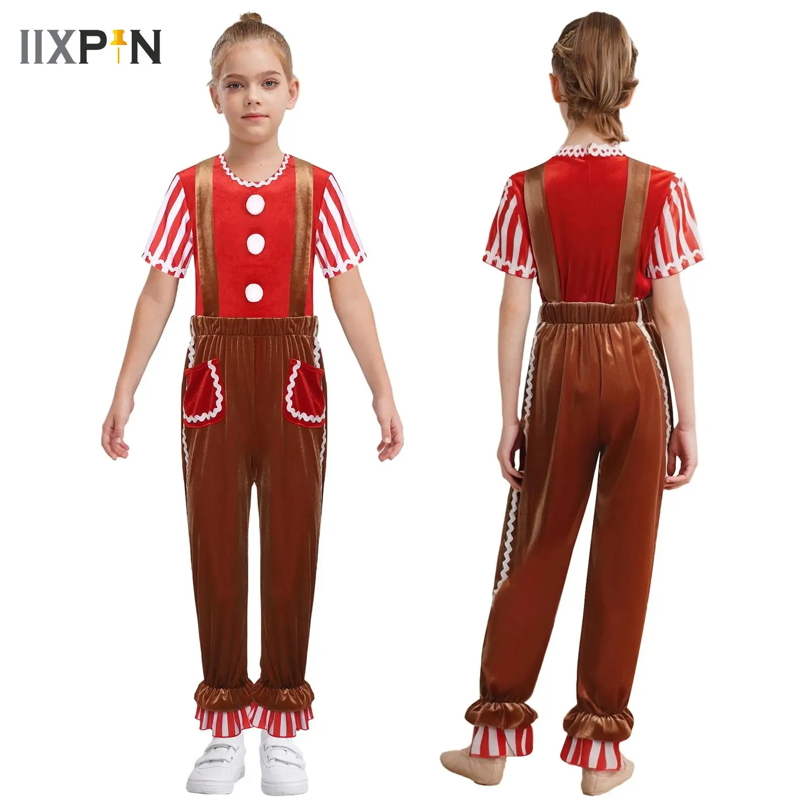 

Girls Gingerbread Man Costume Gingerbread Teens Party Dress Up Candy Cane Christmas Costume Cookie Roleplay Suit Dance Wear