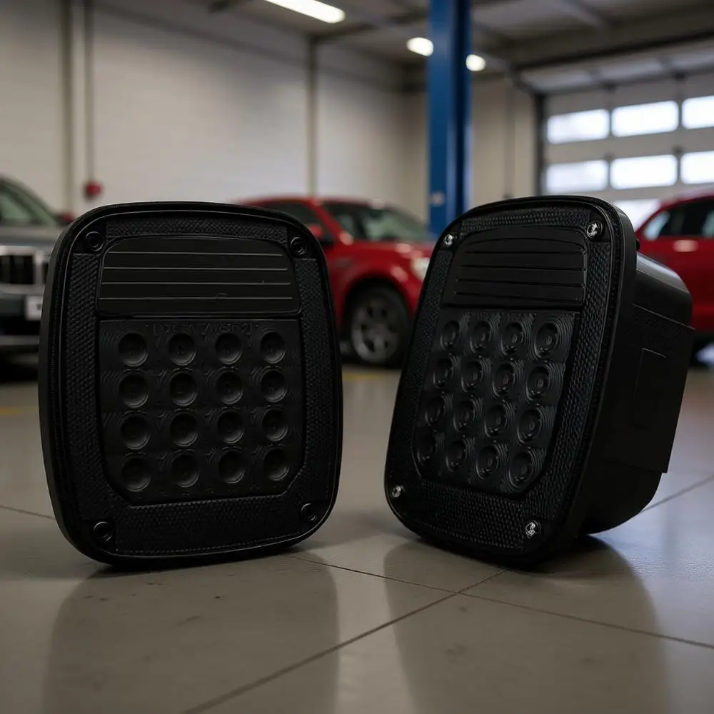 

Smoked Square Rear Combination Tail Lights Assembly Replacement for 1979-2006 TJ YJ CJ5 CJ7 with Passenger and Driver Side Marke