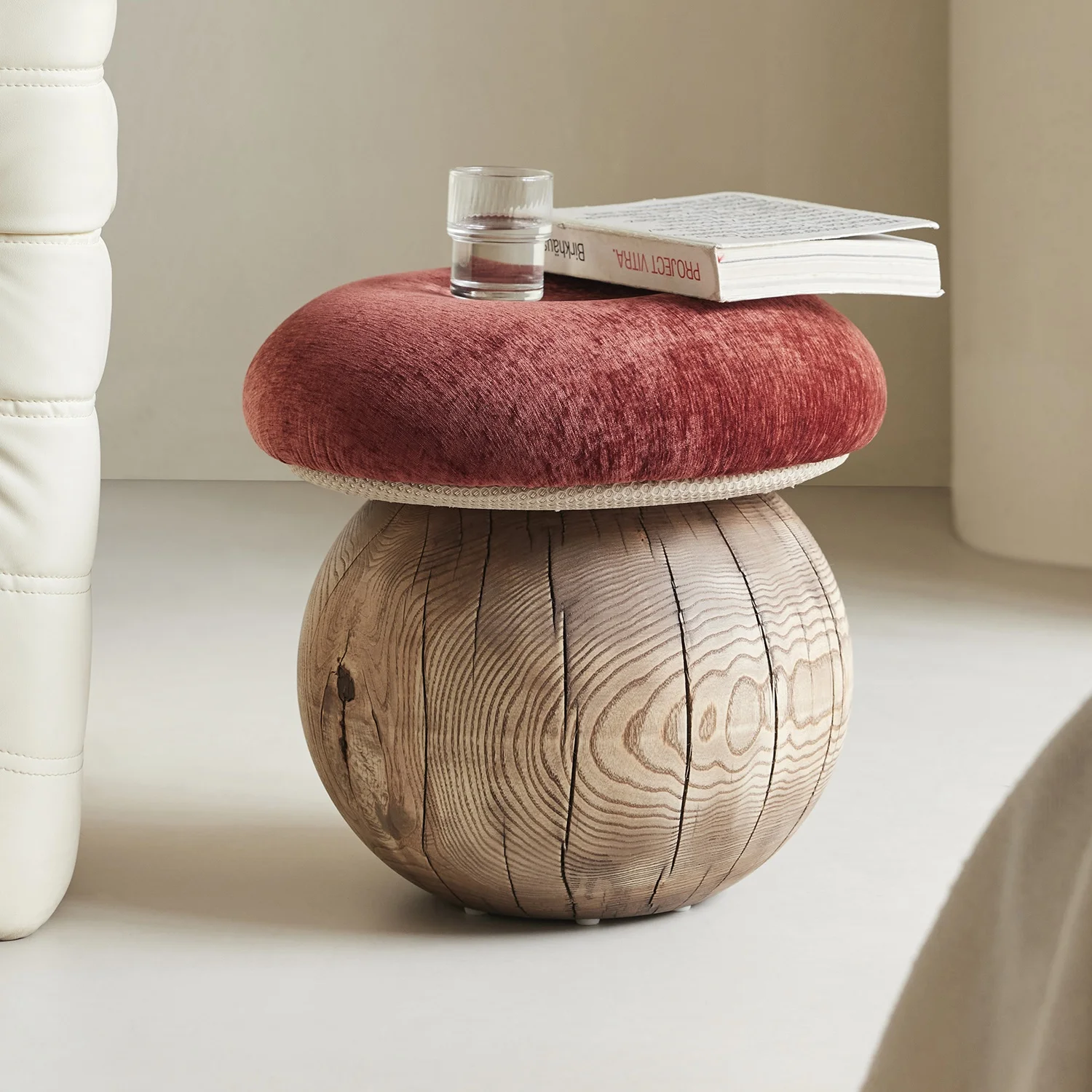 Pouf ottoman moderne en bois massif style Wabi-Sabi pour entrée, magasin de chaussures, salon, petit usage domestique