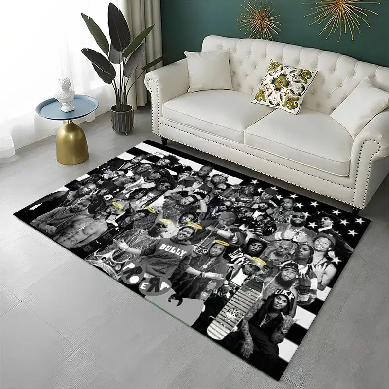 Rapper Eminem Tupac 2pac Hip Hop Rap God Carpet Rug for Playroom Bedroom Living Room Sofa Home Decor, Area Rug Non-slip