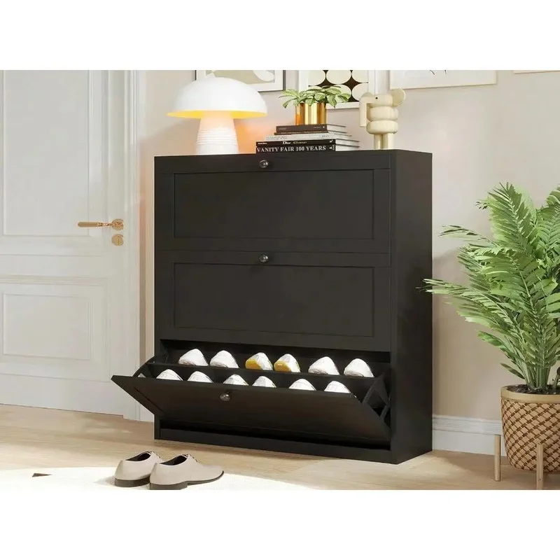 

Shoe Cabinet With 3 Flip Drawers, Freestanding Shoe Storage Cabinet With Adjustable Shelf And Anti-Tipping Device