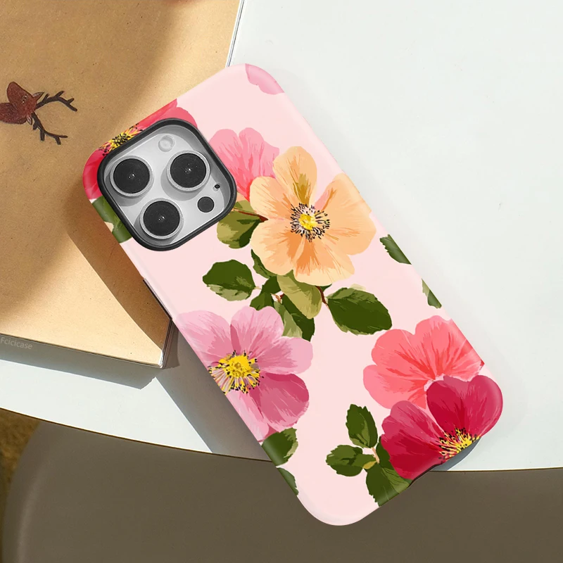เคสโทรศัพท์ซิลิโคนแบบด้าน Fcicicase สำหรับ iPhone 16 Plus 17 Air 15 14 13 12 11 Pro Max รองรับ Magsafe ลายดอกไม้