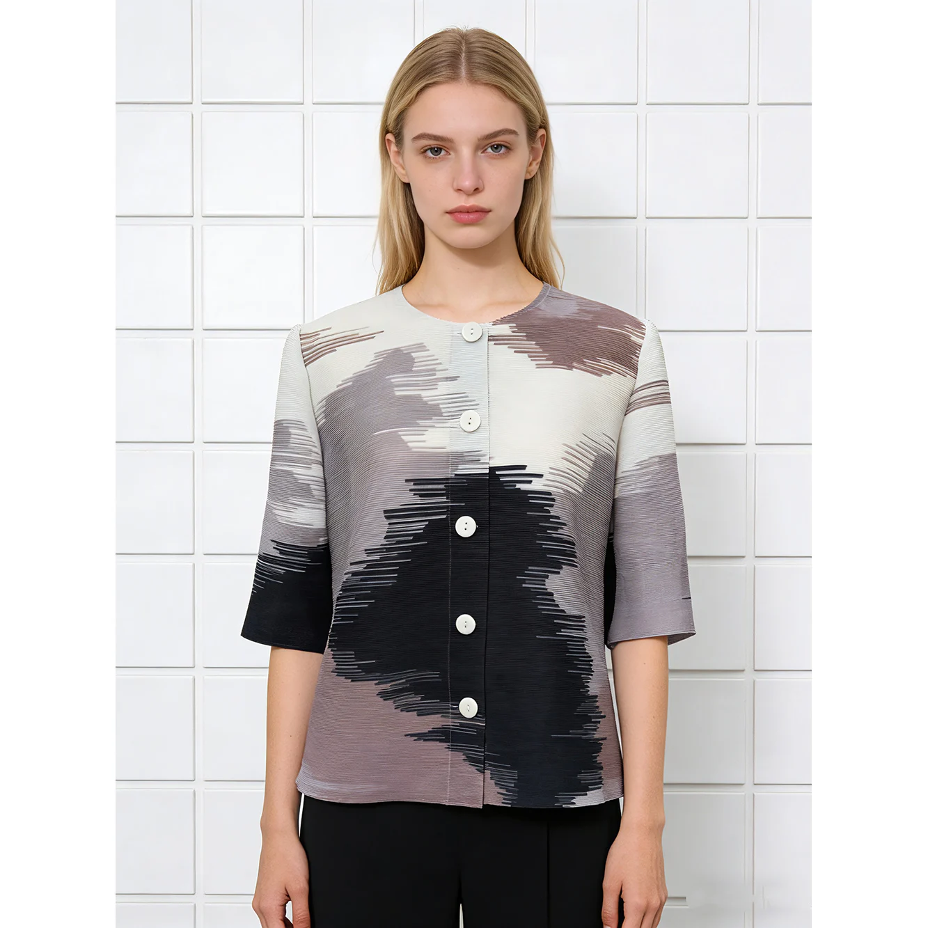

Color Blo Print Loose Svel round Ne Women's Top MM Suit Open Cardigan Southeast Asia Cross Border Faionable Ethni...