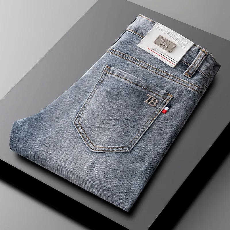 Jeans bleu clair pour hommes, printemps et été, mode de rue polyvalente, décontracté, haut de gamme, nouvelle collection 2024