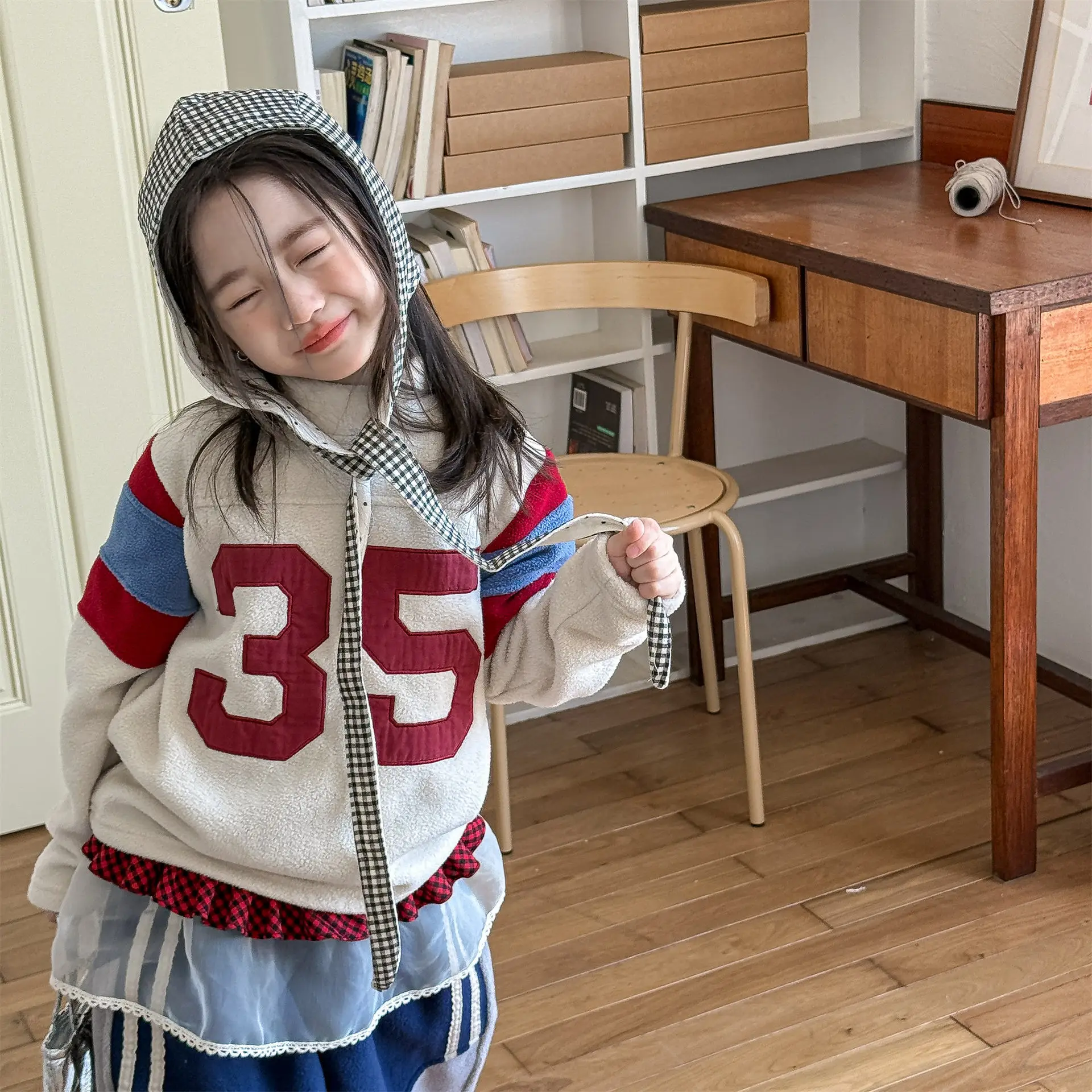 

2025 Winter New Children Fleece Sweatshirt Digit Print Baby Boys Girls Casual Pullover Plus Velvet Thick Kids Warm Clothes