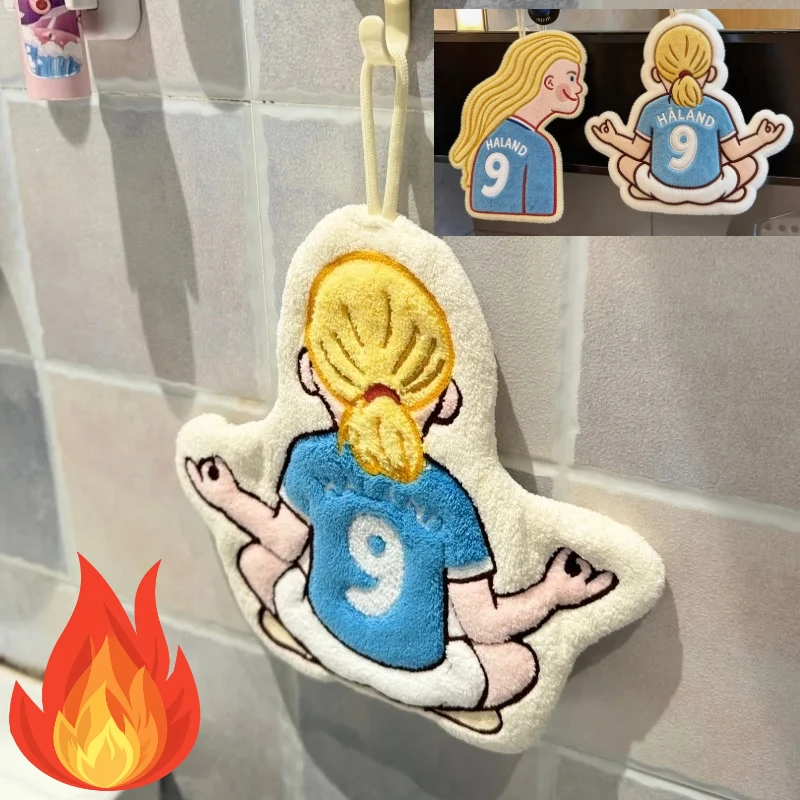 Cartoon Haland Hand Towel Quick Drying Coral Fleece Hanging Towels Soft Absorbent Handkerchief Wipe for Bathroom Kitchen