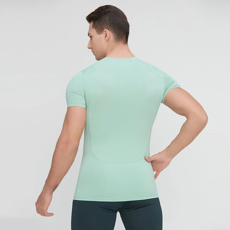 T-shirt moulant à manches courtes pour homme, vêtement de sport, respirant, adapté à la course, au fitness et à l'entraînement