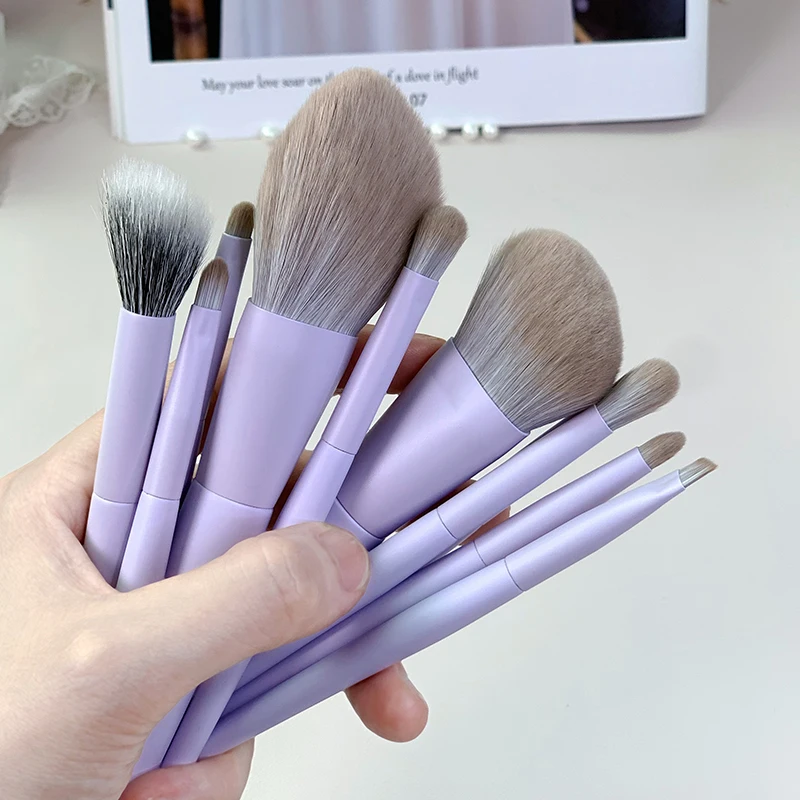 10pcs/Set Makeup Brush Corn Fiber Soft Brushes Light Purple Shadow Foundation Powder Eyelash Lip Concealer Brush Travel Size kit