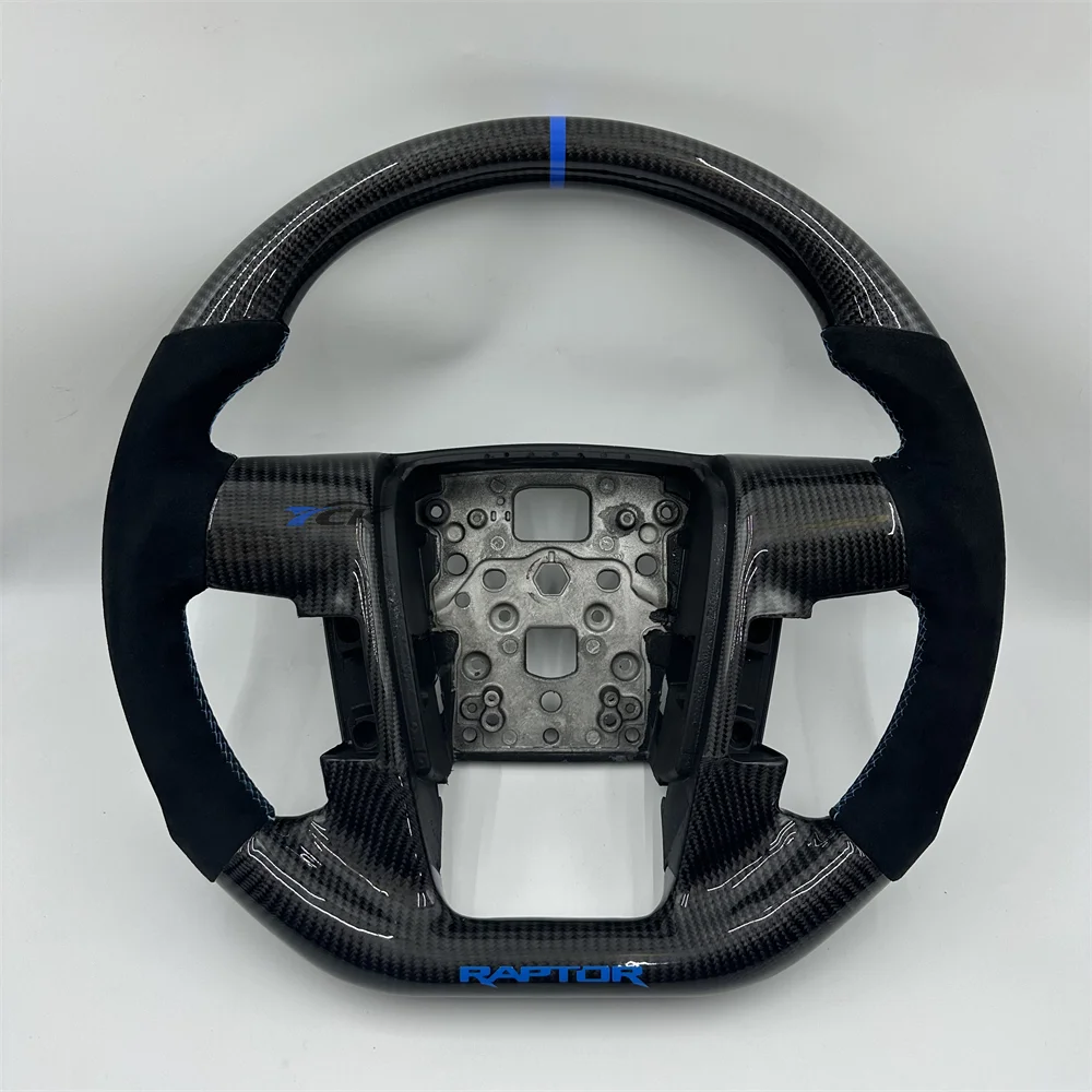 

For 2010 Ford F150 Customized Carbon Fiber Black Alcantara Blue Strip Blue stitch Steering Wheel