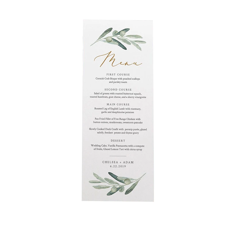 Imagem -03 - Small Fresh Custom Leaf Forest Olive Branch Folha Folha Folha Folha Menu de Casamento Cartão Baby Shower Obrigado Família e Amigos 50 Pcs a Lot