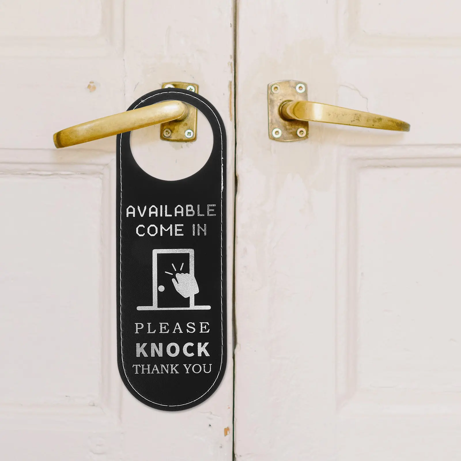 2Pcs Reusable Door Knob Sign Hanging Blackboard Notice Board for Home Office Restaurant Multi-Function PU Material Door Hanger