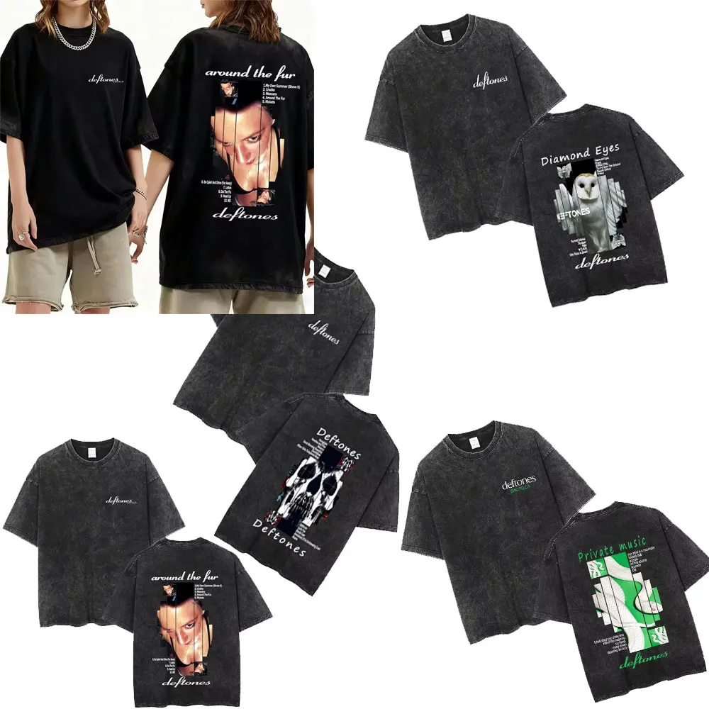 

Washed Vintage Deftones Around The Fur Album Graphic T-shirt Men Women Fashion Rock Pop Music T Shirts Male Oversized T-shirts