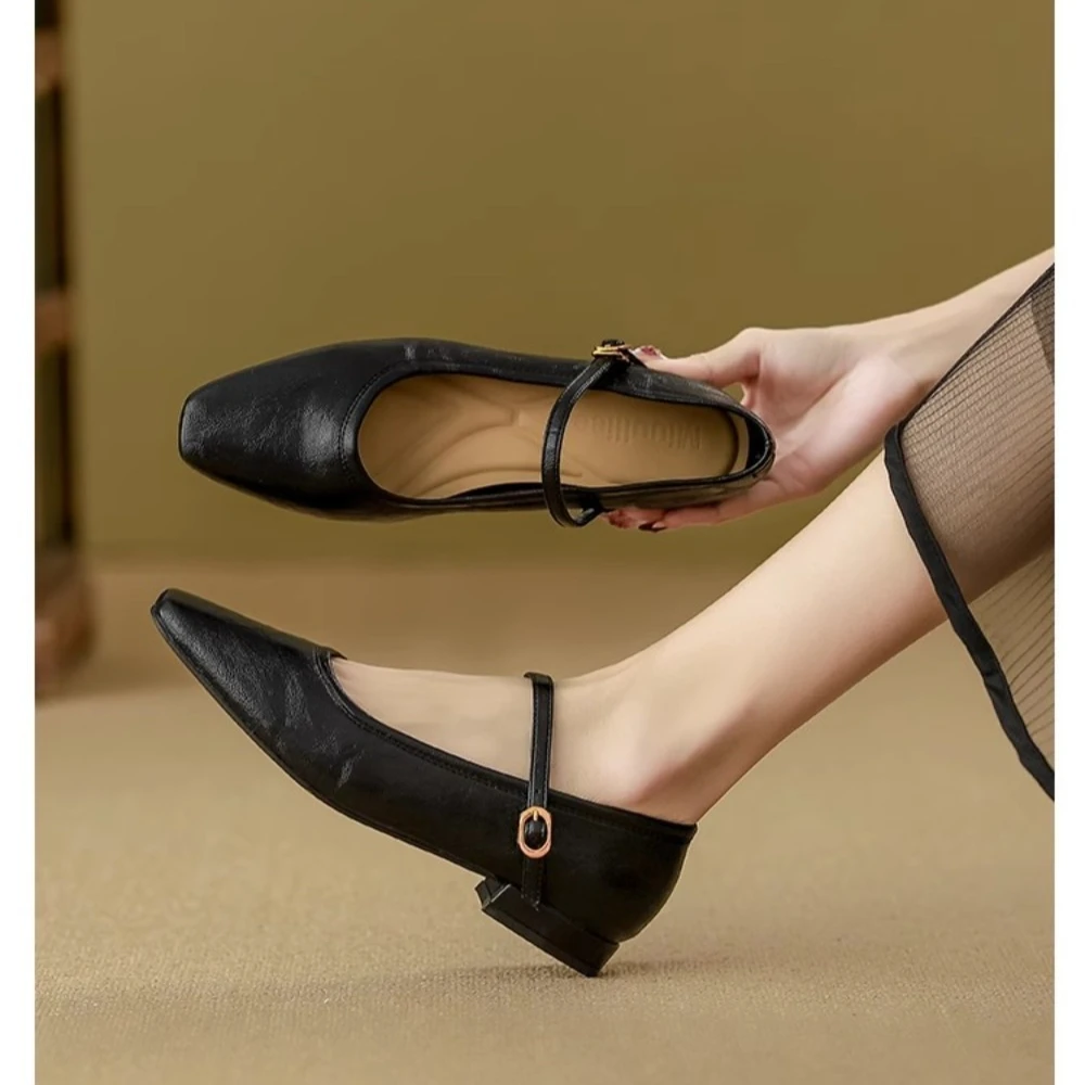 

Mary Jane Single Shoes Thick Heel Shoes Elegant Classic Retro Square Toe Comfortable Soft Shallow Cut Low Heel Women's Shoes
