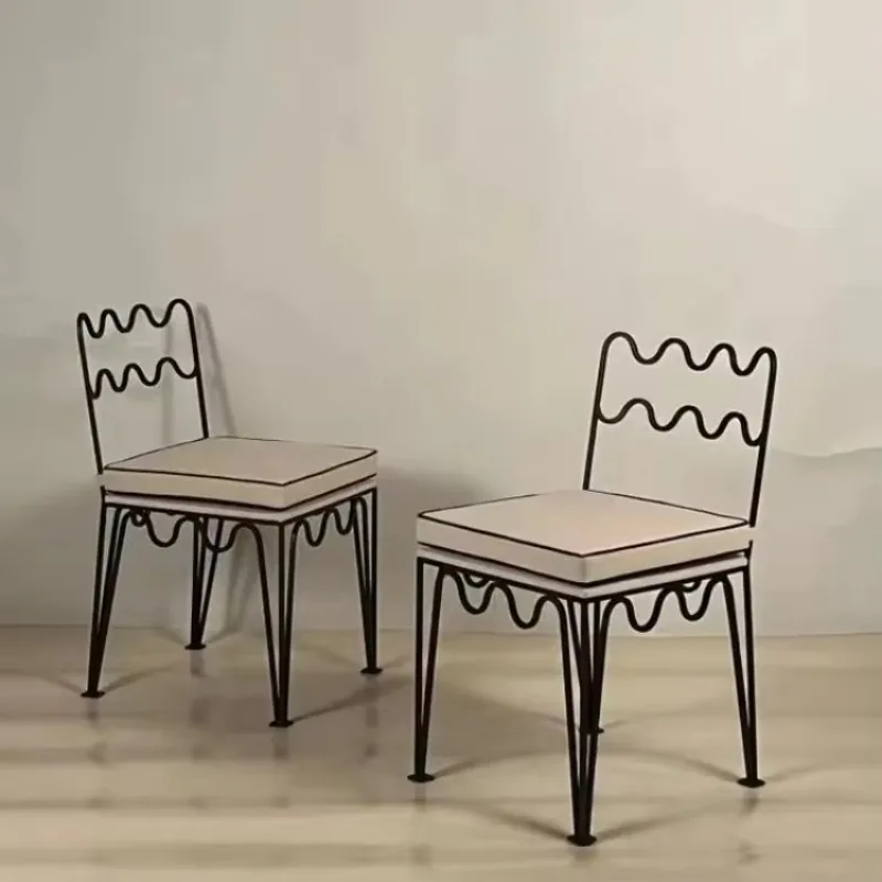 

French metal wave stool chair, iron dining art interior decoration, restaurant kitchen coffee chair seat