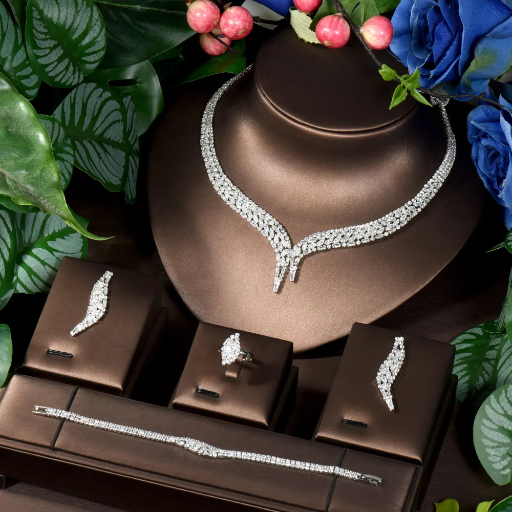 

HIBRIDE AAA Luxury Design Jewellery Set 2024 Temperament New Cubic Zirconia Necklace Earrings Bridal Wedding Party Gift S-47