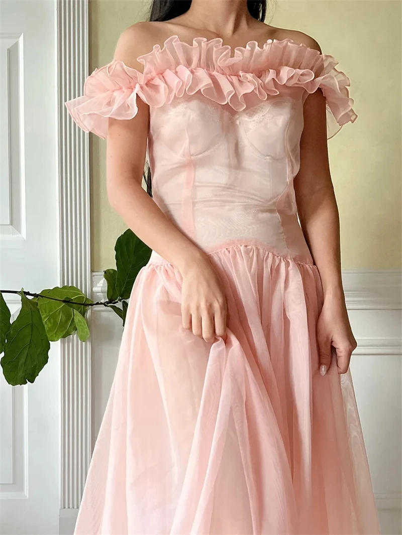 Eightree Blush Pink Organza A Line Fairy Prom Dress Princess Party Dresses Homecoming Prom Dress Floor Length Graduation Gowns