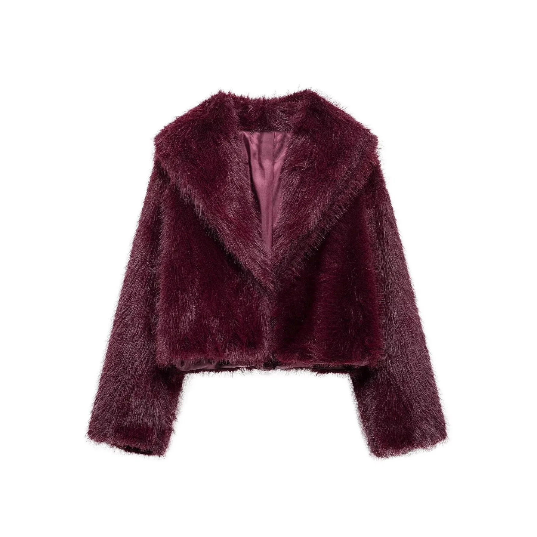 

2025 Autumn Winter New Fur Short Coat Women Wine Red Warm Fashion Versatile Slim Elegant Design Fit Top