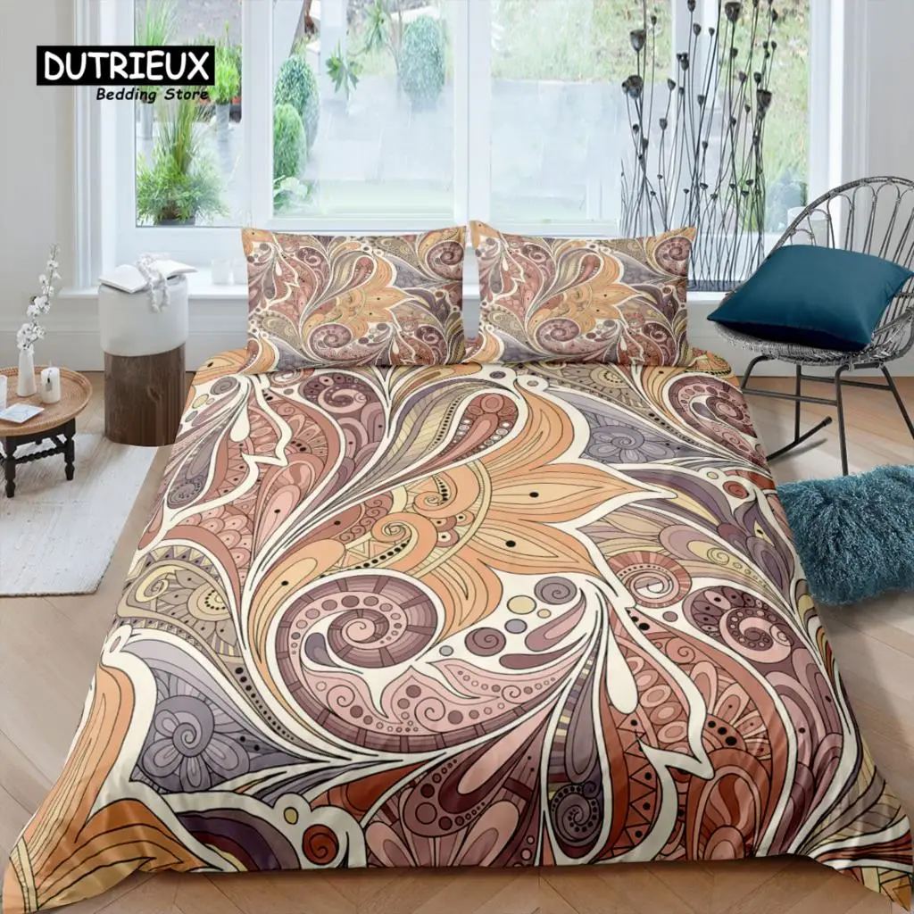 Home Living Luxury 3D Golden Paisley Bedding Set Flower Duvet Cover Pillowcase Queen and King EU/US/AU/UK Size Comforter Bedding