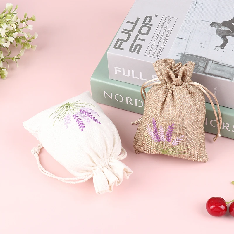 1Pc Lavender Pouches Dry Flower Aroma Bags Embroidery Lavender Pouches Cotton Jute Seeds Bags Aromatherapy Bag