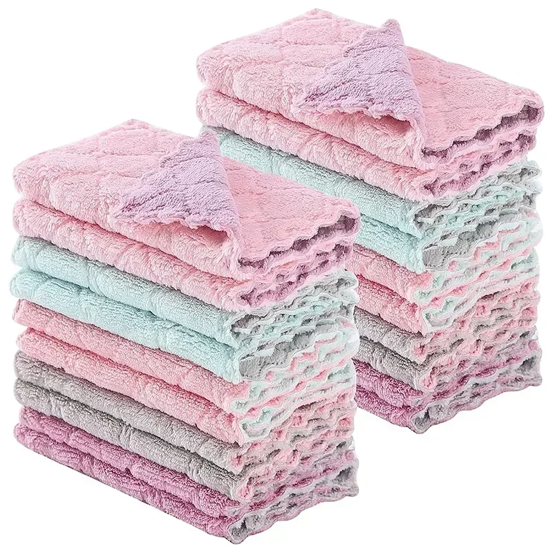 

1/5/10pcs Microfiber Towel Absorbent Kitchen Cleaning Cloth Non-stick Oil Dish Towel Rags Napkins Tableware Household Cleaning