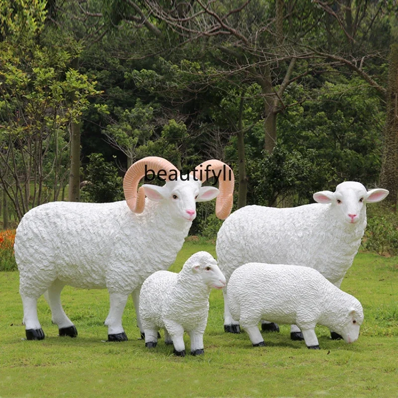 

Artificial Animal Sheep Garden Scenic Spot Sculptured Ornaments Outdoor FRP Garden Lawn Decorations