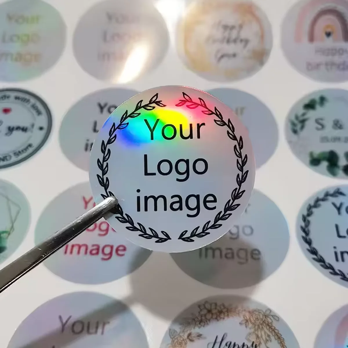 

45-50pcsDIY custom holographic stickers, personalized wedding, birthday, gift box stickers, company logo 3-20cm
