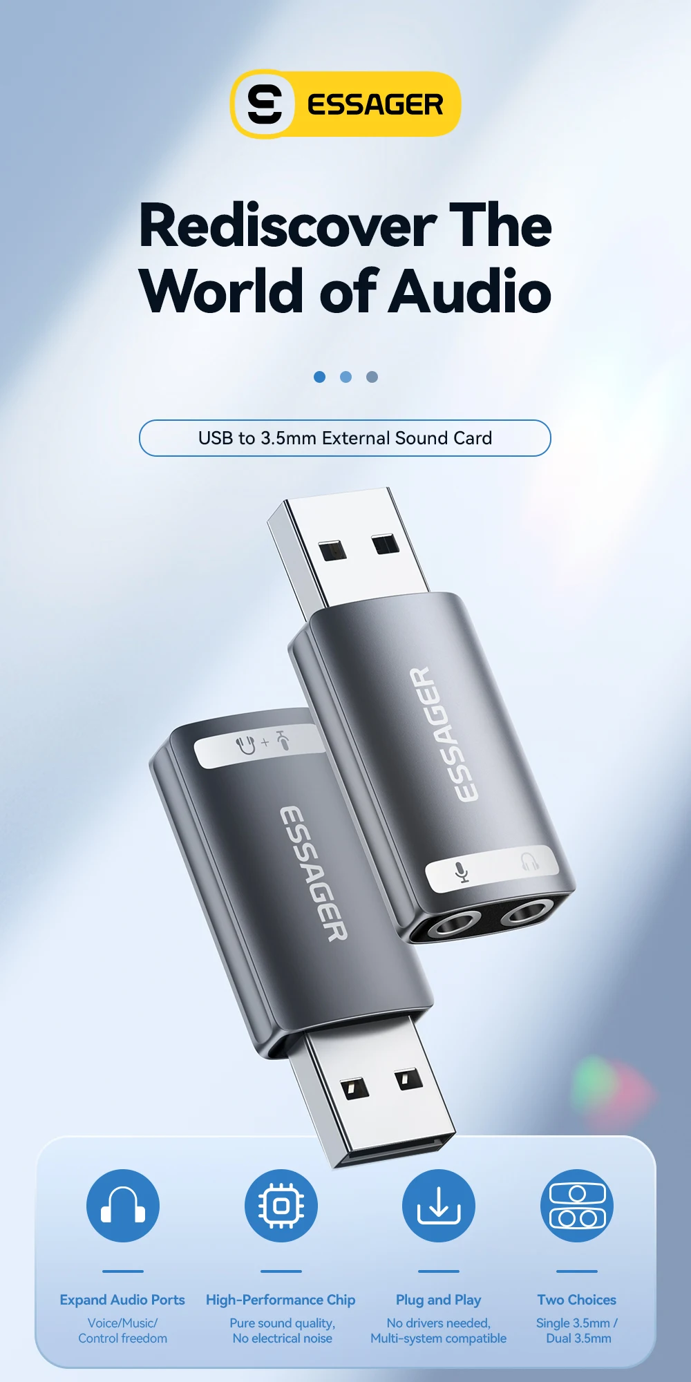 Essager USB-Soundkarte, externe Mini-Soundkarte, USB auf 3,5 mm Schnittstelle, Stereo-Audio-Adapter für PS4, PS5, Switch, Laptop-Headset – Detail 1