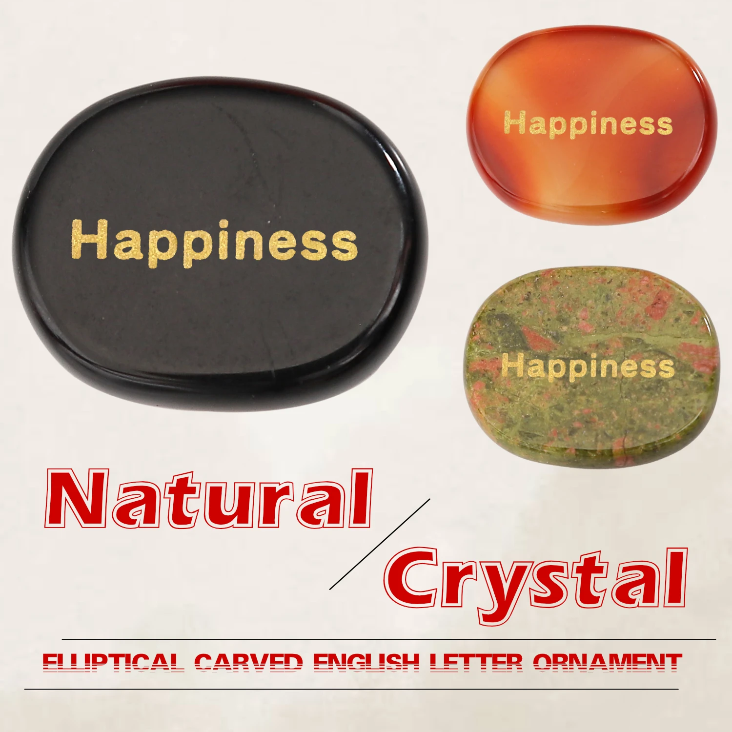 

VGDS Natural Crystal Quartz Amethyst Oval Agate Gem Carved Happiness Letter Jewelry Healing Stone for Office Home Decoration