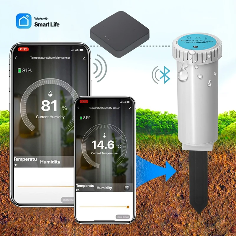 Probador de humedad y temperatura del suelo Wifi/Bluetooth para jardín, probador de humedad y temperatura del suelo, probador de humedad y temperatura del suelo