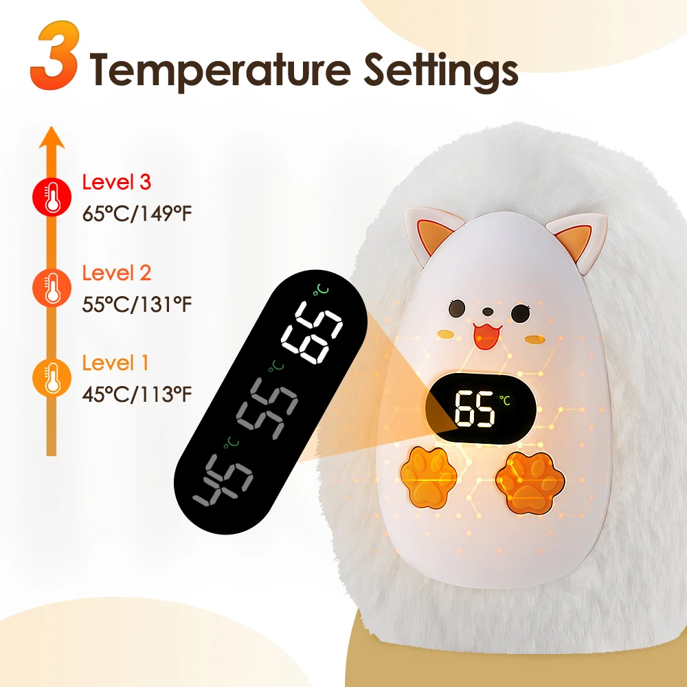 Hand Warmer USB Rechargeable Cute Fox Shape 1200mAh Mini Hand Warmer Long Safe Heat Plush Electric Hand Warmer Fast Heating Port