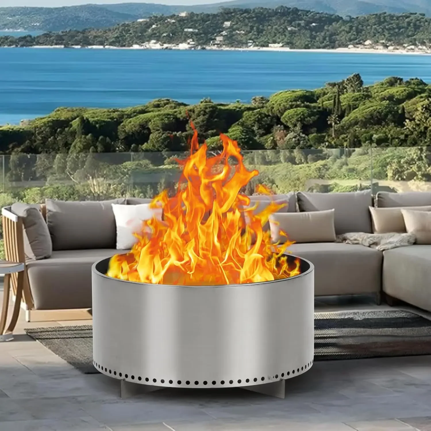 27 Inch Smokeless Fire Pit with Air Switch, Wood Burning Portable  Outdoor Firepit with Removable Stand and Ash Pan