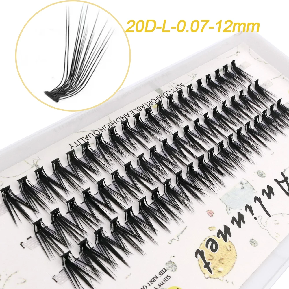 New 20D L-type Cluster Eyelash Extension 3D Natural Russian Individual Eyelashes bunches 1box/60 Bundle Makeup Tool Lashes Cilia