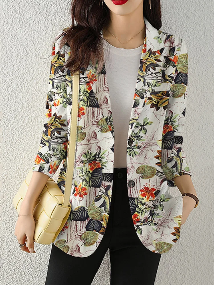 ZANZEA-Blazer de manga larga para mujer, chaqueta con estampado Floral bohemio, traje de solapa para primavera, camisas elegantes informales, abrigo