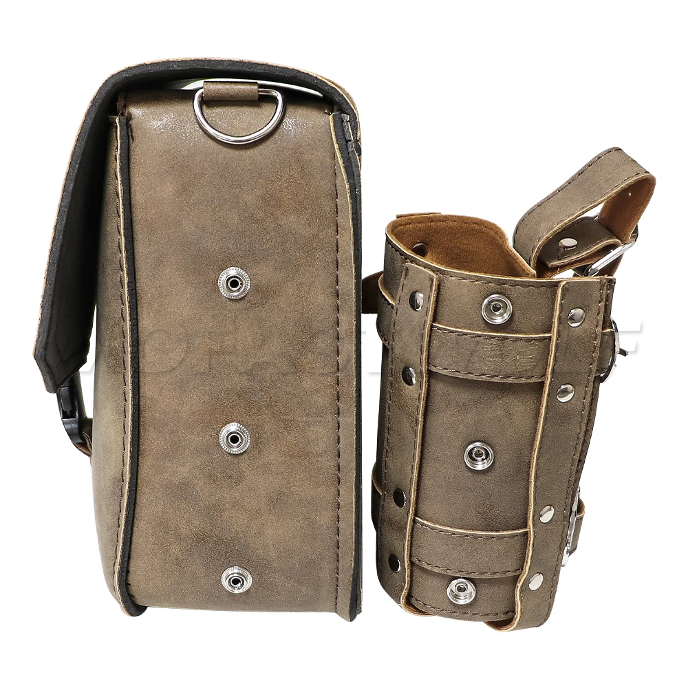 Waterproof PU Leather Motorcycle Saddlebags Custom Cruiser Cafe Racer Luggage Tool Bag with Water Bottle Holder