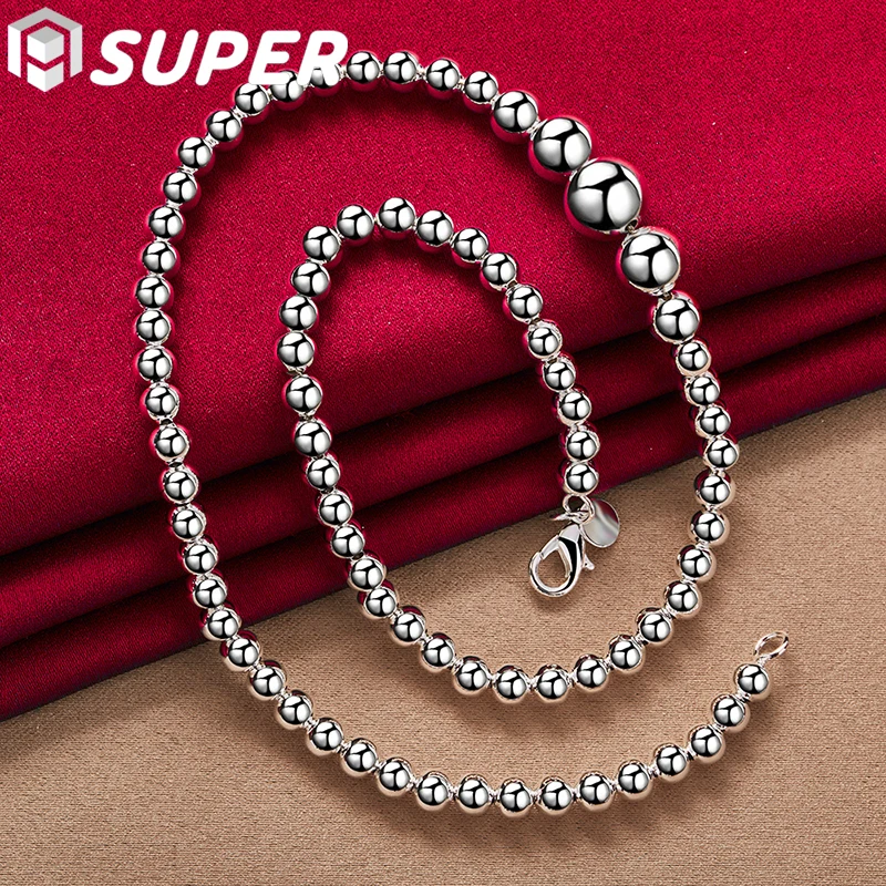 

925 Sterling Silver 6 8 10 12mm Vary Smooth Beads Chain Necklace For Man Women Lady Fashion Charm Jewelry