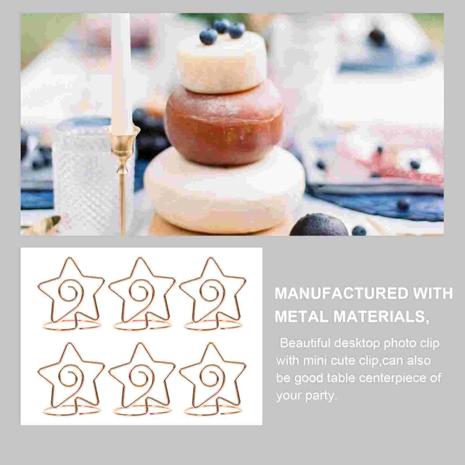 6 Pcs Picture Shelf Photo Pentagram Note Holder Table Sign Holders Folder Frame Card Silver Stand Number Place