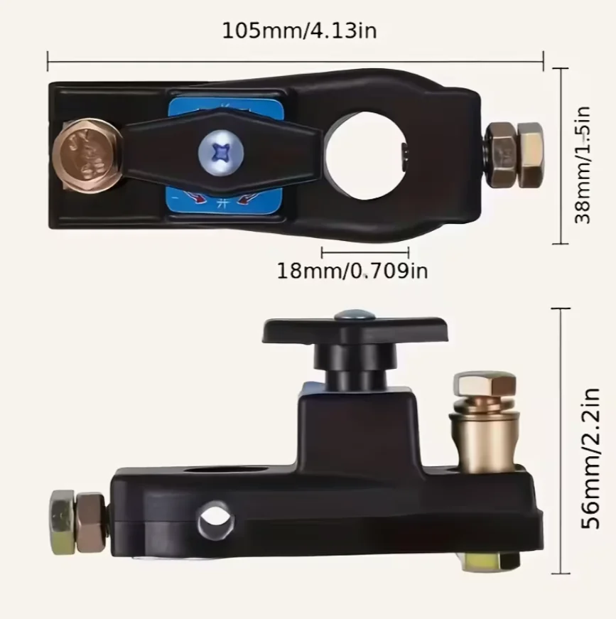 12-24V Car Battery Disconnect Isolator Switch, Brass Cut Off Terminal, Instant 750A Current, for Cars, Trucks, RVs, Boats - Blac