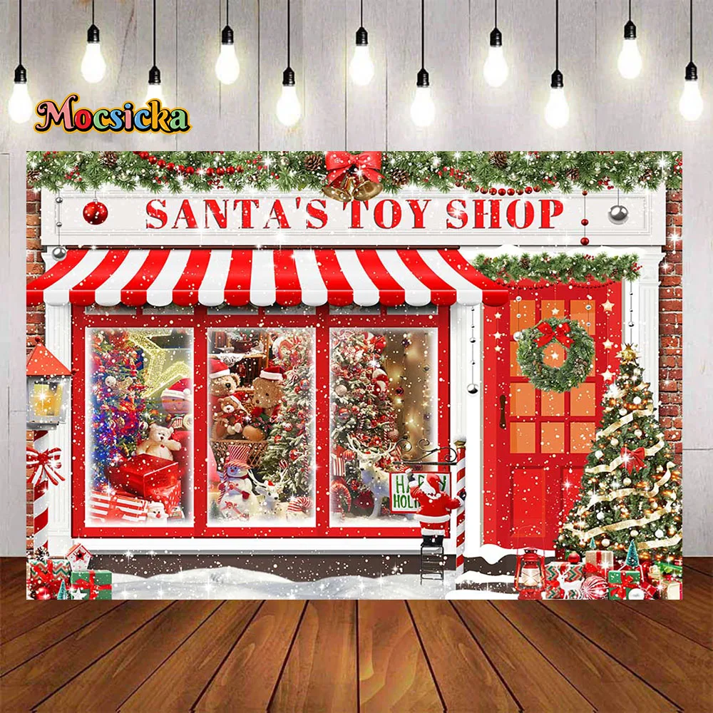 

Santa's Toy Shop Background Photography Christmas Tree Wreath Window Red Xmas Store Backdrop Kids Baby Show Cake Smash Photo