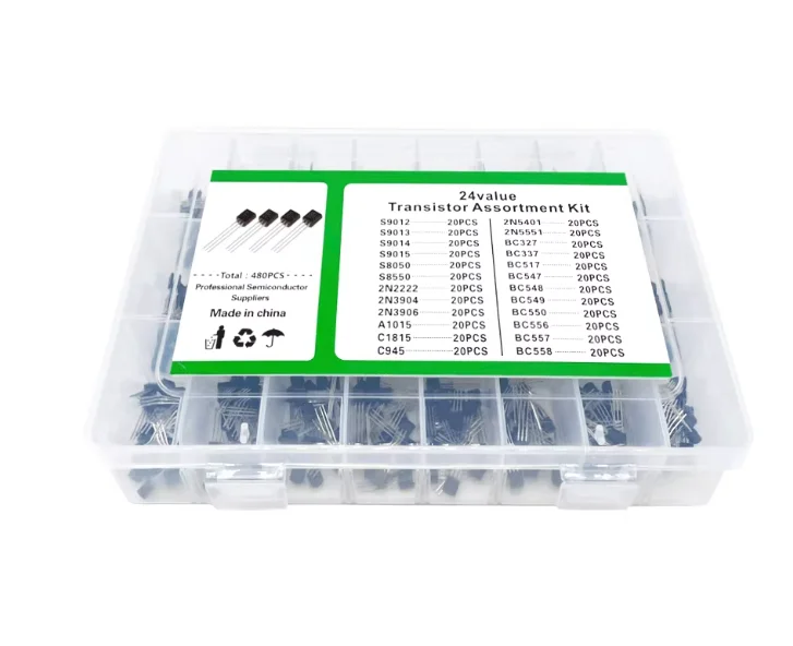 Complete Set of 24 Types of PNP/NPN Silicon Transistors (HF/LF, Low-power, Current-amplifying & Switching) - 480 Pieces Total