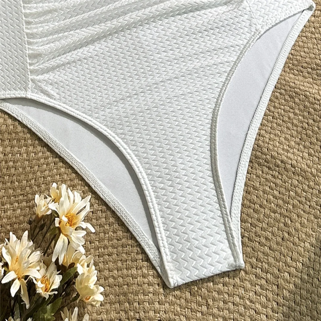 V-Ausschnitt, Neckholder, geraffter Einteiler-Badeanzug, Damen-Bademode, rückenfreier Monokini, hoher Beinausschnitt, Badeanzug, Badebekleidung, V7568 – Detail 18