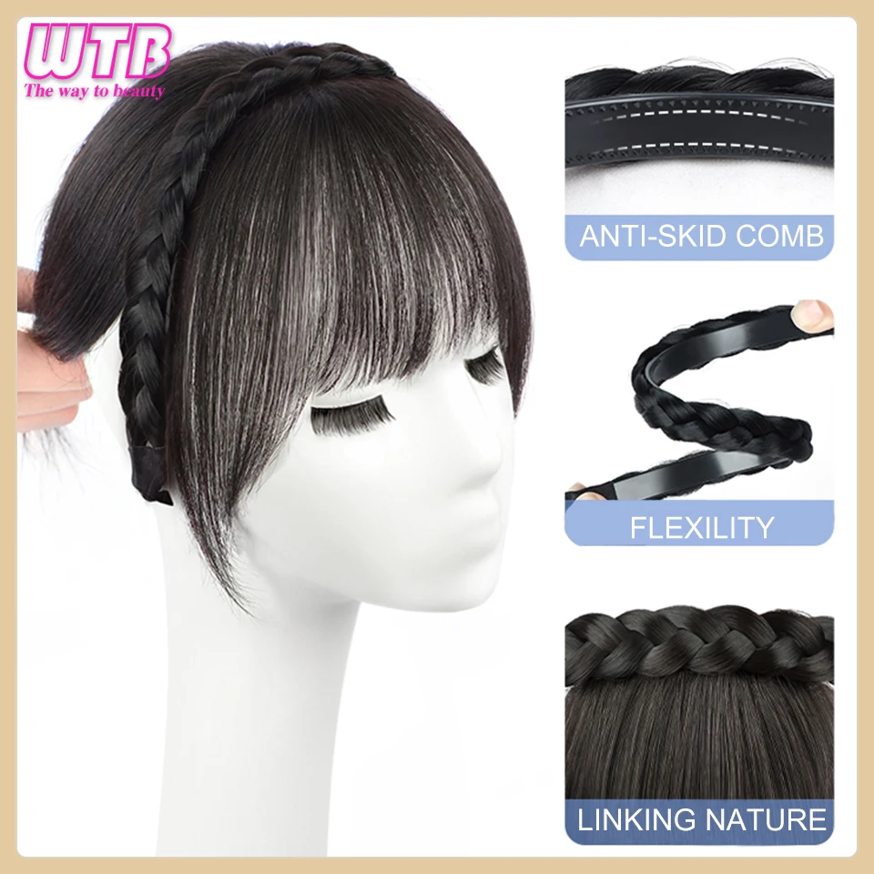 WTB Synthetic Wig Female Braided Hair Hairband French Bangs One-piece Increase the amount of hair on the top of the head