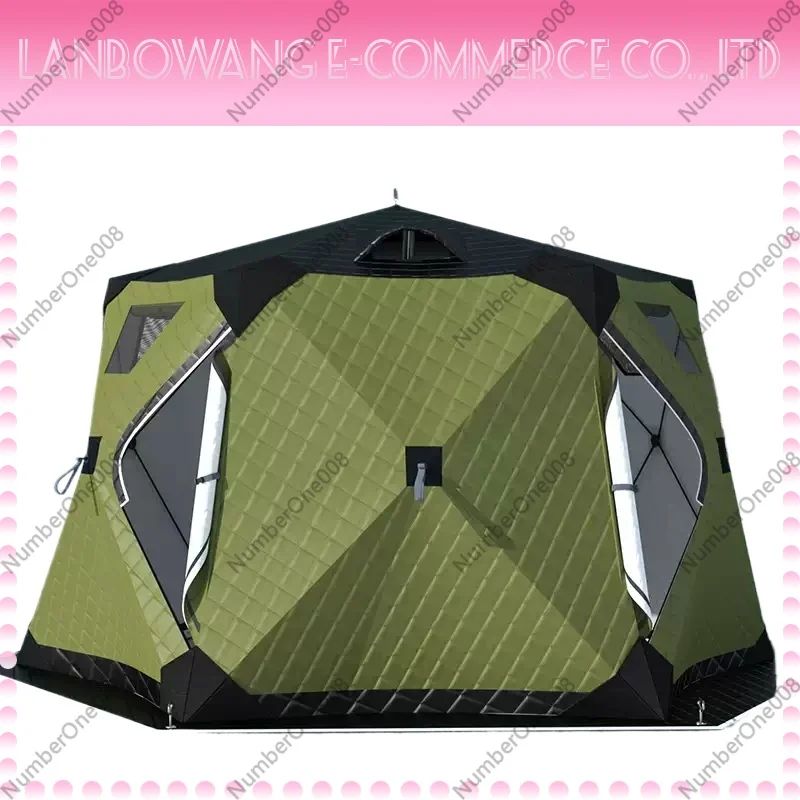 Hexagonal Ice Fishing Tent, Thickened Portable Shelter with Quick Setup for Winter Camping Skiing
