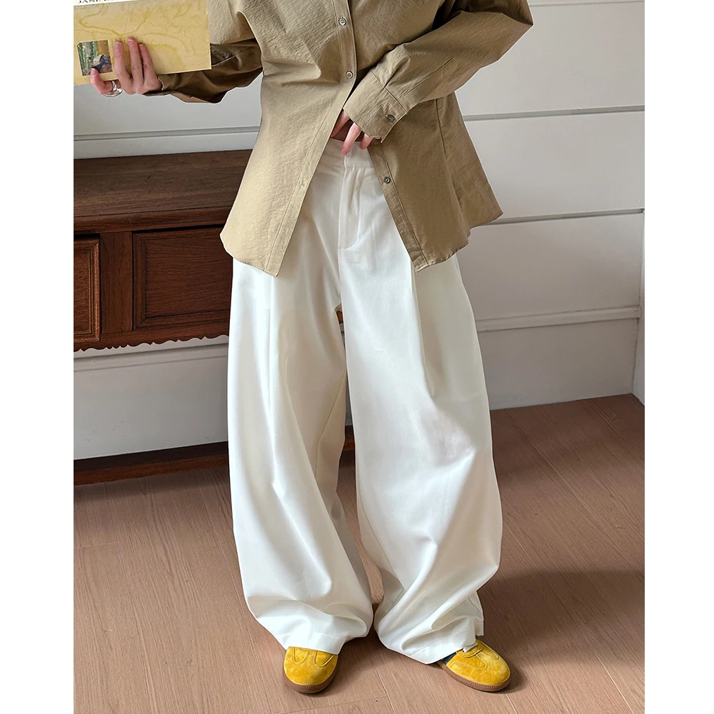 2025 Women Spring Fashion Big Wide Leg Pants High Waist Pleated Design Fashion Clothes Pants Female Trousers