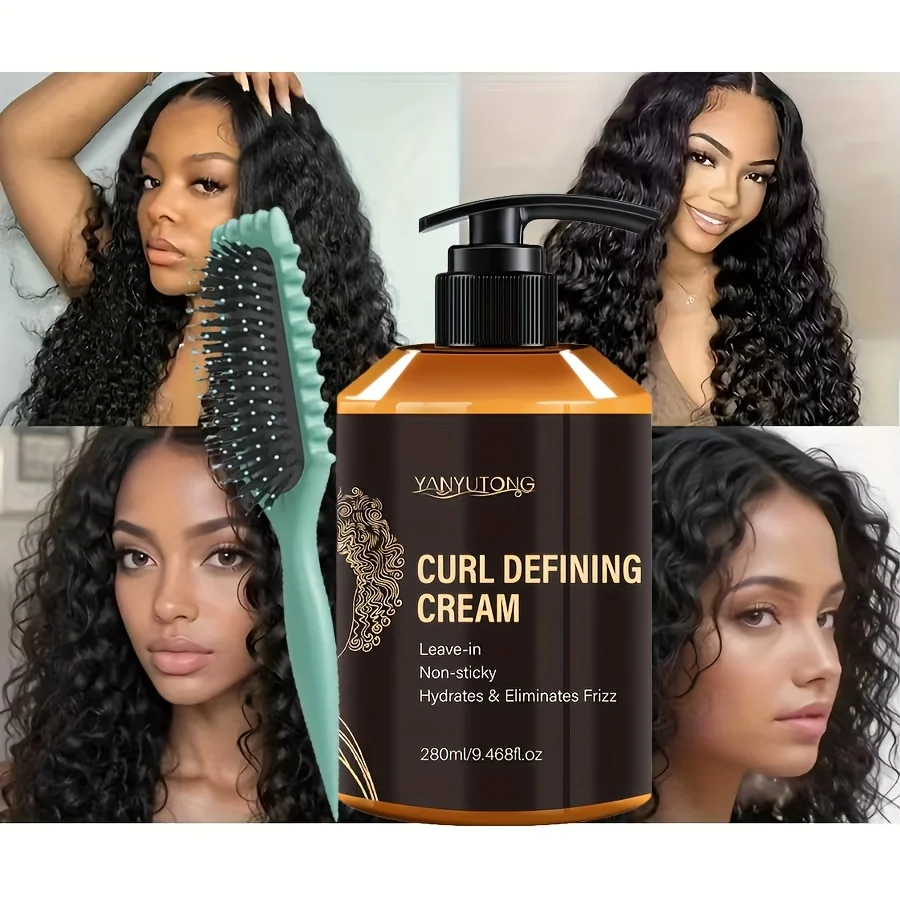 

Curl styling cream with wavy curl comb, moisturizing and silky formula, enhancing the elastic shine of curls, easy to style