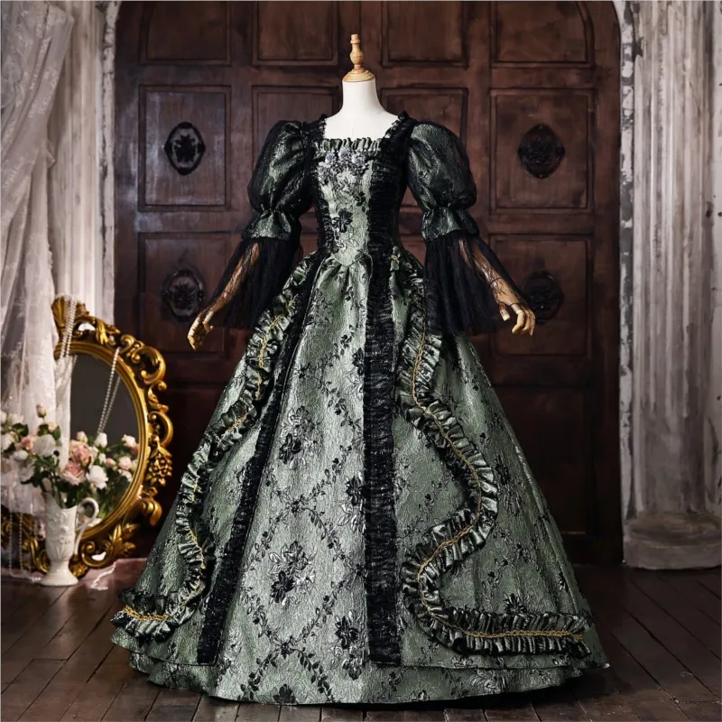 The green robe is a dress for plays tea parties film and television photo shoots masquerade balls performances