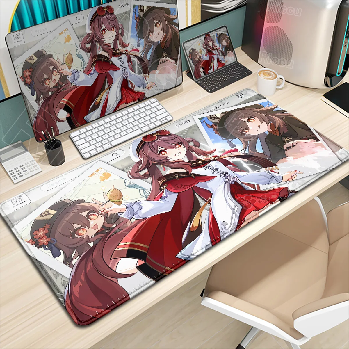 

Милый коврик для мыши в стиле аниме Hu Tao, нескользящий резиновый игровой коврик для мыши Genshin Impact, коврик для клавиатуры, коврик для компьютера, ноутбука, игровой коврик XXL, настольный коврик