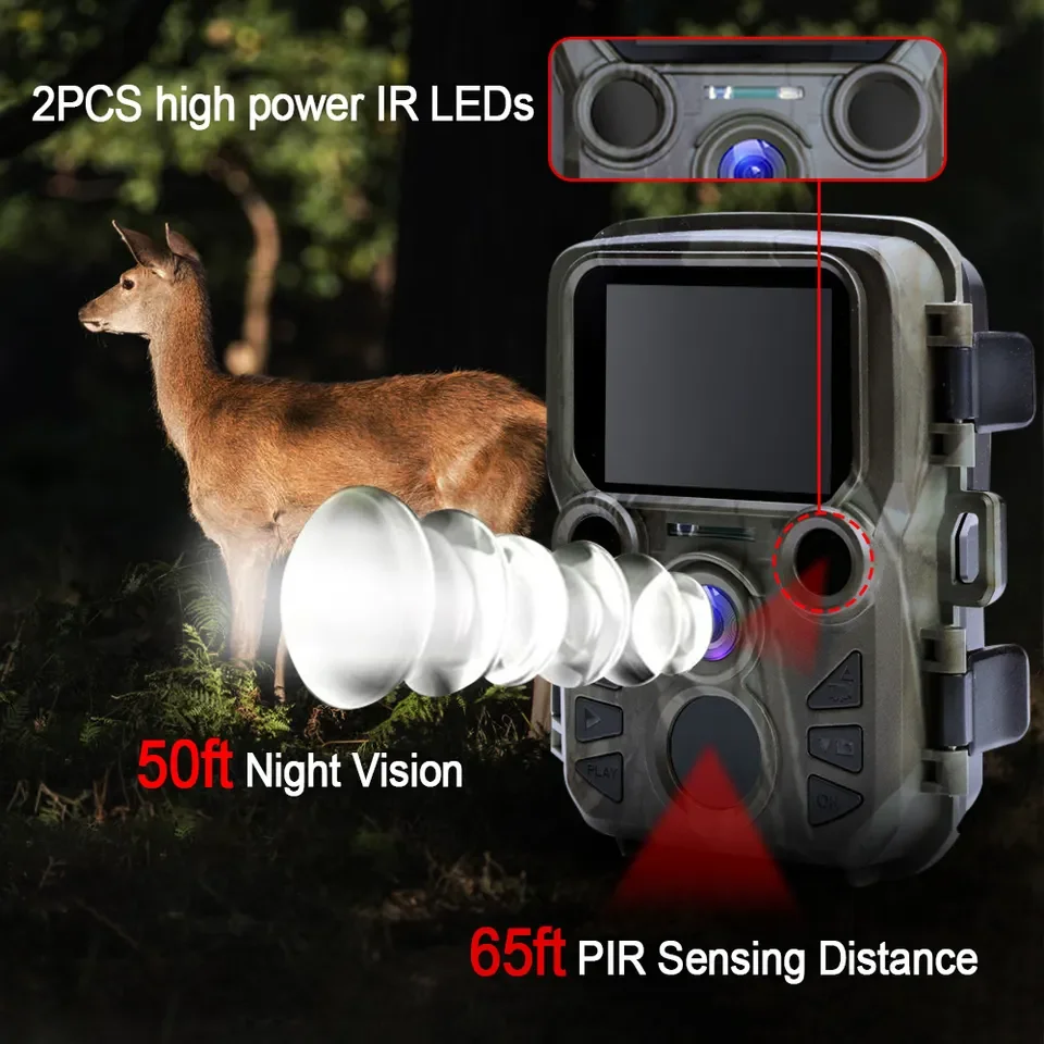 Mini301 Trail Camera Night Vision Hunting Motion 1080P 20MP IP65 Waterproof Outdoor Wild Camera with IR LED Range Up To 65ft