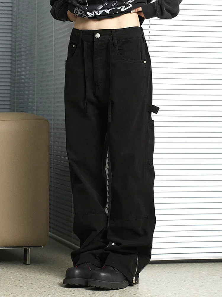

Loose Women's Workwear Pants with Pockets Zipper Street Dance Style Casual Cotton Trousers for Girls And Students